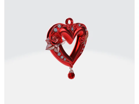 Valentine Heart Ornament Romantic Decorative Heart with Rose and Crystal Drop Saint Valentine 3D Print Model