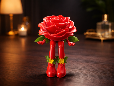 Valentine Rose Figurine Cute Romantic Flower Character Gift for Valentines Day Anniversary or Ho 3D Print Model