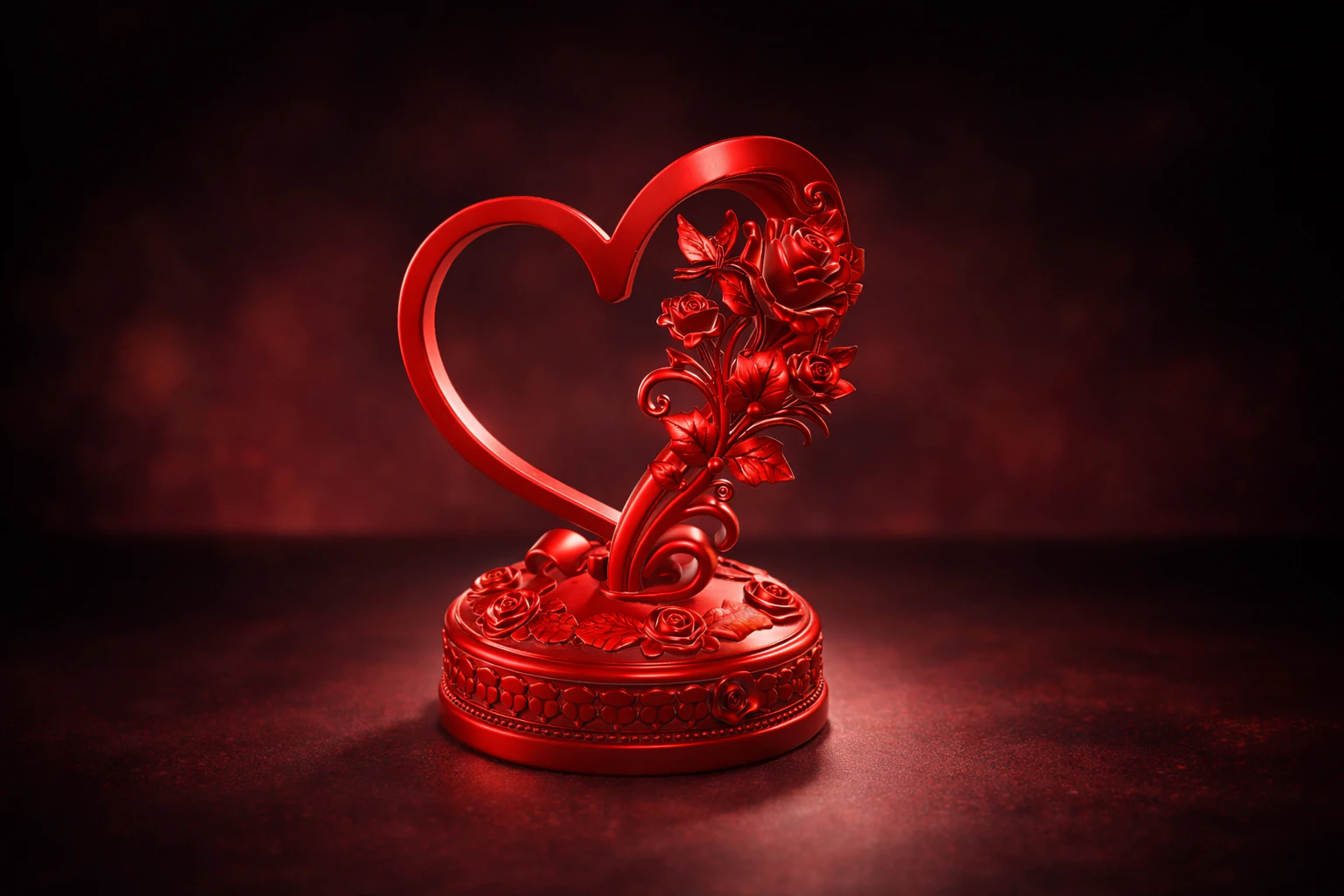 Romantic Heart Rose Sculpture Valentines Day 3D Printed Decor Love Gift for Her Floral Heart Or 3D Print Model .c4d .max .obj .3ds .fbx .stl .blend 