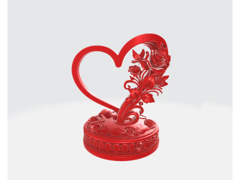 Romantic Heart Rose Sculpture Valentines Day 3D Printed Decor Love Gift for Her Floral Heart Or 3D Print Model