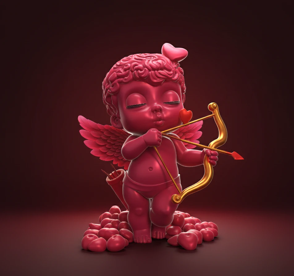 Cupid Statue Valentine Decor Cute Love Angel Figurine with Bow Romantic Gift for Couples Home Sh 3D Print Model .c4d .max .obj .3ds .fbx .stl .blend 