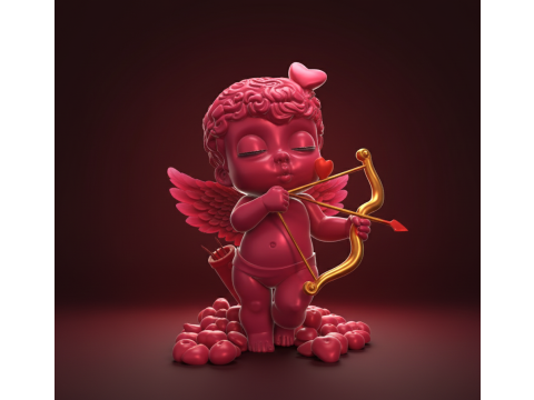 Cupid Statue Valentine Decor Cute Love Angel Figurine with Bow Romantic Gift for Couples Home Sh 3D Print Model