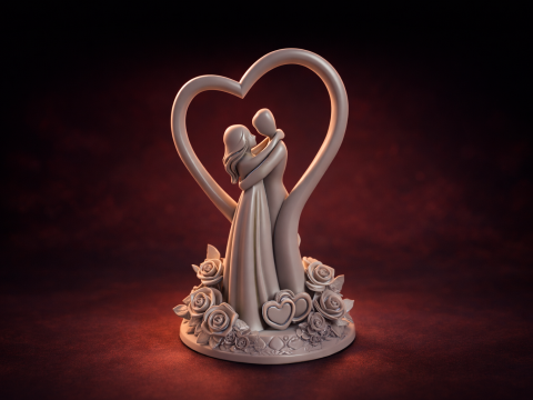 रोमांटिक युगल हृदय मूर्तिकला 3डी प्रिंटेड वेडिंग केक टॉपर मूर्ति, सालगिरह प्रेम प्रतिमा 3D प्रिंट मॉडल