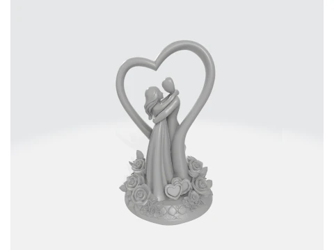 Casal rom&acirc;ntico escultura de cora&ccedil;&atilde;o 3D impresso bolo de casamento topper estatueta anivers&aacute;rio amor est&aacute;tua Modelo de Impressão 3D