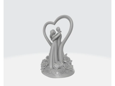 Casal rom&acirc;ntico escultura de cora&ccedil;&atilde;o 3D impresso bolo de casamento topper estatueta anivers&aacute;rio amor est&aacute;tua Modelo de Impressão 3D