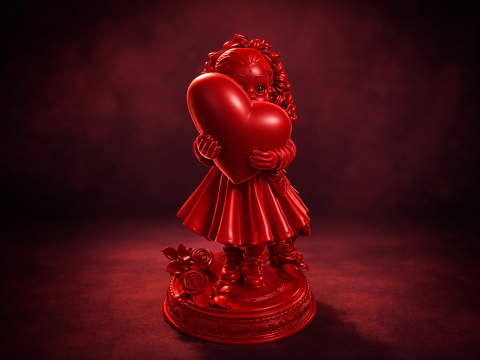 情人节女孩抱着心雕像浪漫 3D 打印情人节装饰爱情雕像 3D 打印模型