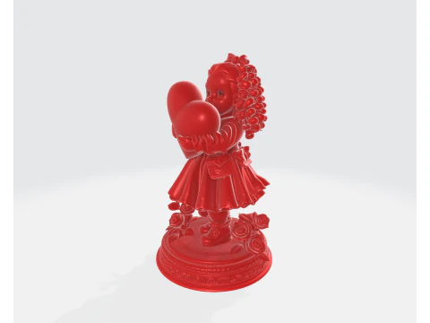 Valentine Girl Holding Heart Statue Romantic 3D Printed Valentine Decor Love Figurine 3D Print Model