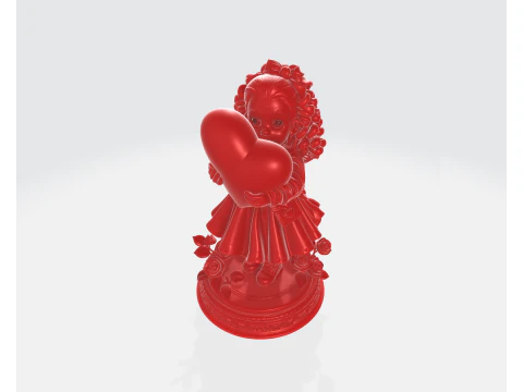 Valentine Girl Holding Heart Statue Romantic 3D Printed Valentine Decor Love Figurine 3D Print Model