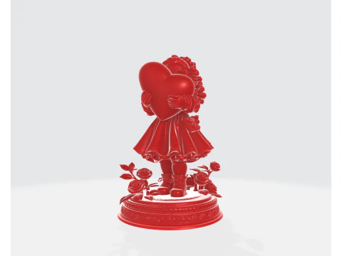 Valentine Girl Holding Heart Statue Romantic 3D Printed Valentine Decor Love Figurine 3D Print Model