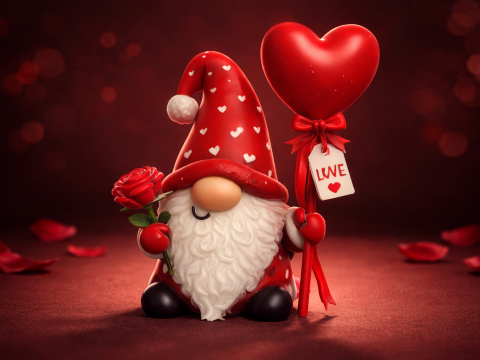 情人节侏儒与心形气球浪漫 3D 打印爱情装饰可爱斯堪的纳维亚侏儒 3D 打印模型