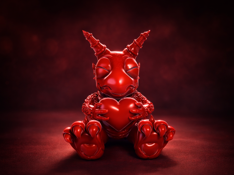 可爱的恶魔之心雕像情人节礼物 3D 打印浪漫恶魔雕塑爱情装饰 3D 打印模型