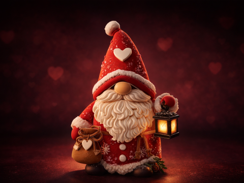 情人节侏儒装饰 3D 打印爱心圣诞老人侏儒带灯笼浪漫情人节 3D 打印模型