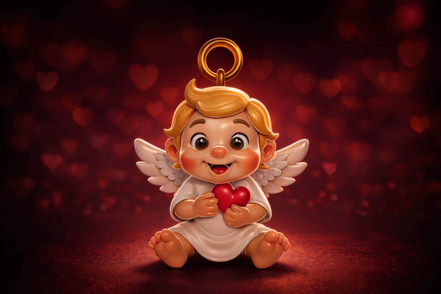 Cute Angel Baby Holding Heart 3D Printed Cherub Ornament Sweet Guardian Angel Decor Gift for Lov 3D Print Model .c4d .max .obj .3ds .fbx .stl .blend