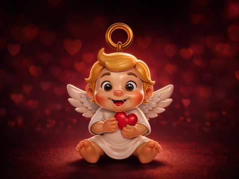 Cute Angel Baby Holding Heart 3D Printed Cherub Ornament Sweet Guardian Angel Decor Gift for Lov 3D Print Model
