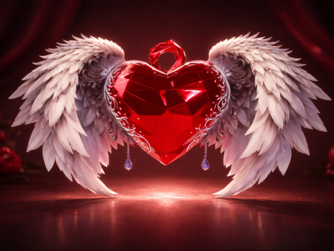 Winged Crystal Heart 3D Print Valentine Decor Angel Wings Heart Sculpture Romantic Gift for Her Hi 3D Print Model