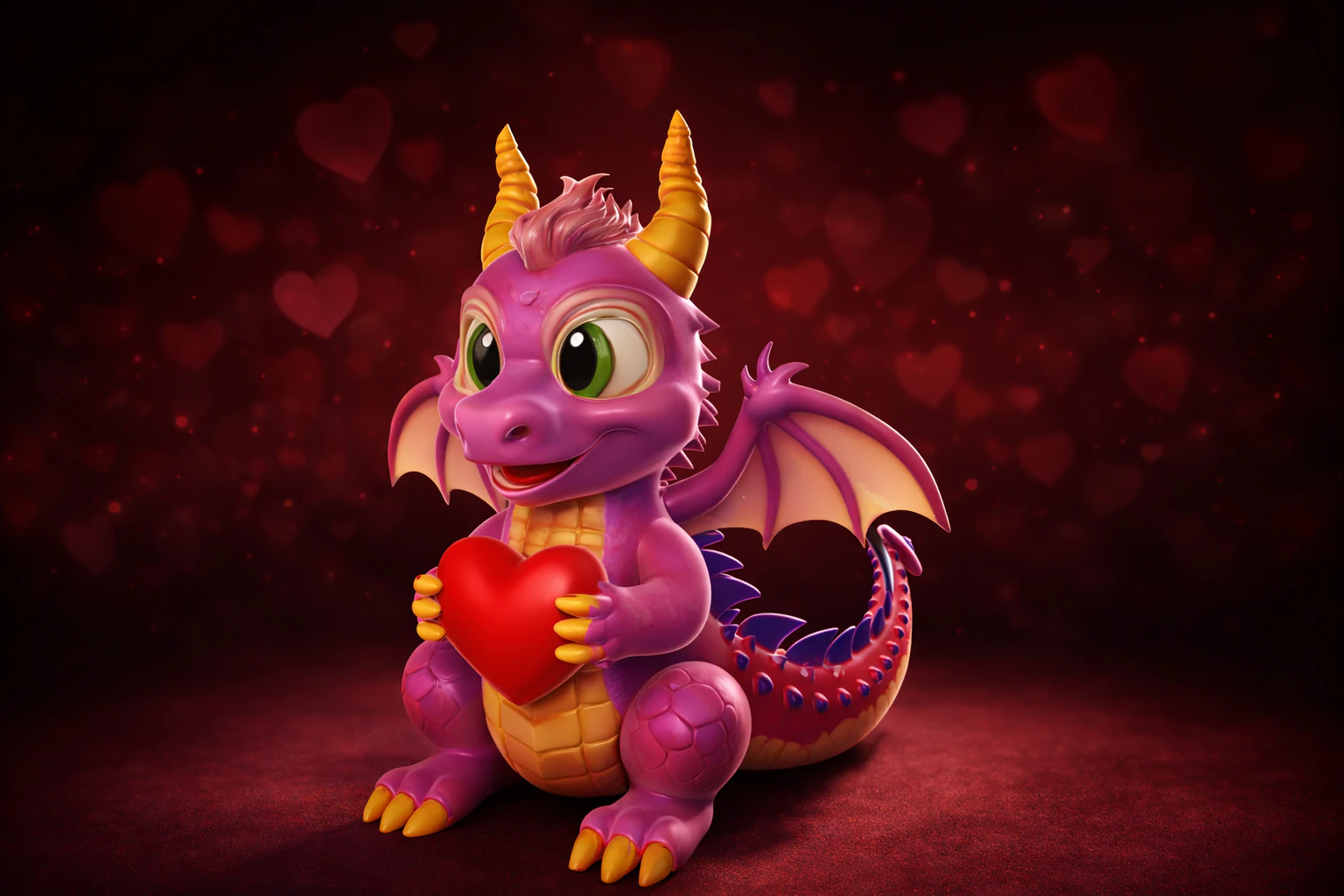 Simpatico drago che tiene il cuore di San Valentino Figurina stampata in 3D Drago fantasy romantico Regalo per H Modello di stampa 3D .c4d .max .obj .3ds .fbx .stl .blend