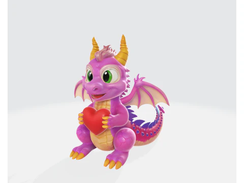 Simpatico drago che tiene il cuore di San Valentino Figurina stampata in 3D Drago fantasy romantico Regalo per H Modello di stampa 3D