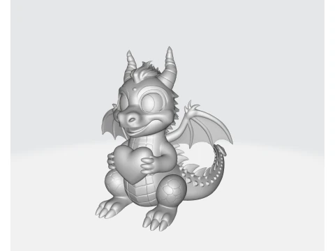 Simpatico drago che tiene il cuore di San Valentino Figurina stampata in 3D Drago fantasy romantico Regalo per H Modello di stampa 3D