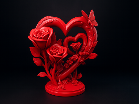 Dekorasi Cinta Santo Valentine Patung Hati dan Mawar Romantis Model Cetak 3D