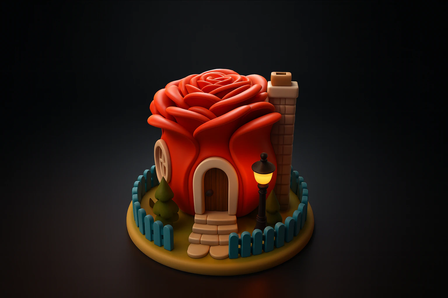 Romantic Rose House Valentines Day 3D Printed Decorative Home Love Gift Fairy Tale Rose Cottage 3D Print Model .c4d .max .obj .3ds .fbx .stl .blend 