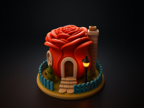 Romantic Rose House Valentines Day 3D Printed Decorative Home Love Gift Fairy Tale Rose Cottage 3D Printing