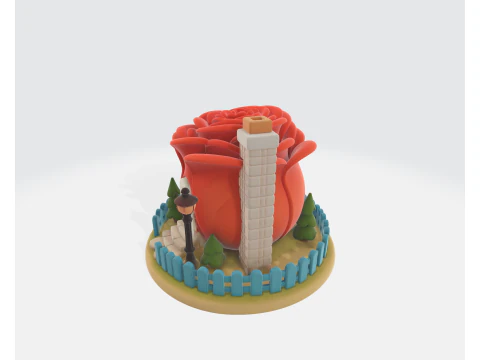 Romantic Rose House Valentines Day 3D Printed Decorative Home Love Gift Fairy Tale Rose Cottage 3D Print Model