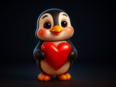 Cute Penguin Holding Heart Valentines Day 3D Printed Figurine Romantic Gift for Her Him Adora 3D Printing
