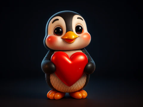 Pinguim fofo segurando cora&ccedil;&atilde;o dia dos namorados estatueta impressa em 3D presente rom&acirc;ntico para ela ele Adora Modelo de Impressão 3D