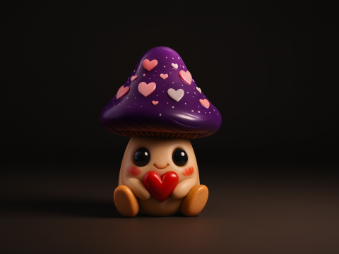 Cute Valentine Mushroom Figurine Heart Holding Kawaii Decor 3D Printed Romantic Gift for Her Him 3D Printing