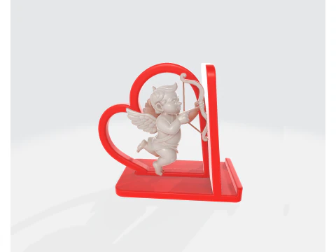 Cupid Heart Phone Holder Dia dos Namorados Suporte de mesa rom&acirc;ntico 3D impresso Love Angel Phone Stand Modelo de Impressão 3D