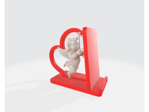 Cupid Heart Phone Holder Dia dos Namorados Suporte de mesa rom&acirc;ntico 3D impresso Love Angel Phone Stand Modelo de Impressão 3D
