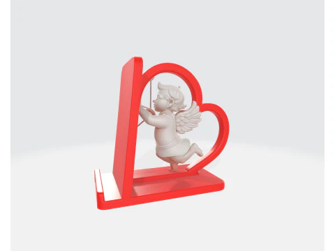 Cupid Heart Phone Holder Dia dos Namorados Suporte de mesa rom&acirc;ntico 3D impresso Love Angel Phone Stand Modelo de Impressão 3D