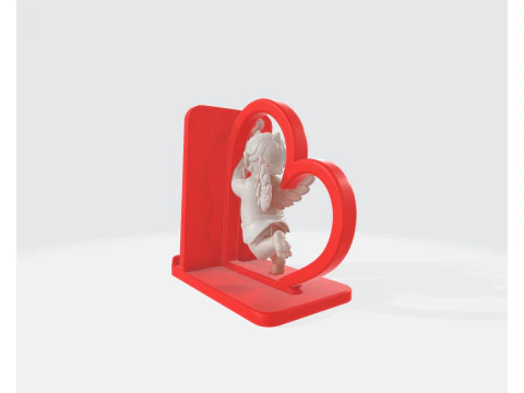 Cupid Heart Phone Holder Dia dos Namorados Suporte de mesa rom&acirc;ntico 3D impresso Love Angel Phone Stand Modelo de Impressão 3D