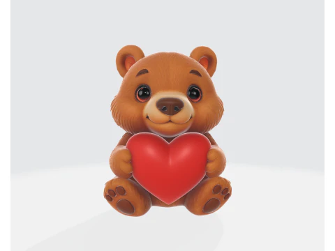 Cute Teddy Bear Holding Heart Valentines Day 3D Print Gift Romantic Love Decor for Couples 3D Print Model