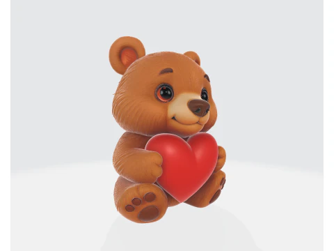 Cute Teddy Bear Holding Heart Valentines Day 3D Print Gift Romantic Love Decor for Couples 3D Print Model