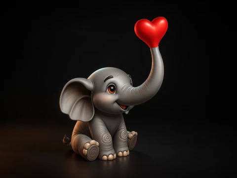 Elefante fofo com cora&ccedil;&atilde;o estatueta impressa em 3D do dia dos namorados presente rom&acirc;ntico para ela ou ele amor E Modelo de Impressão 3D