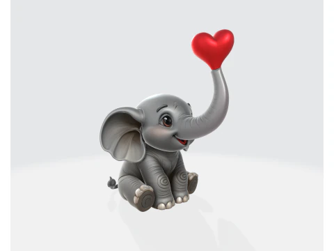 Simpatico elefante con cuore Figurina stampata in 3D di San Valentino, regalo romantico per lei o per lui Amore E Modello di stampa 3D