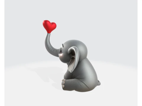 Simpatico elefante con cuore Figurina stampata in 3D di San Valentino, regalo romantico per lei o per lui Amore E Modello di stampa 3D
