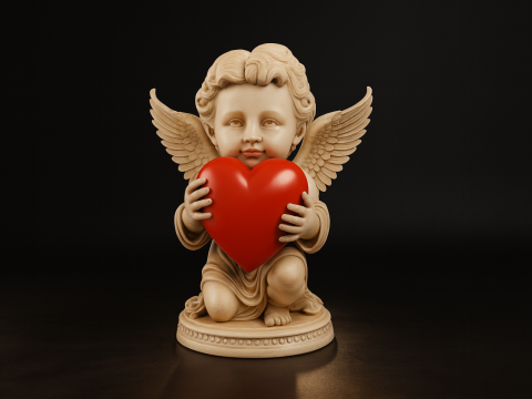 Valentine Angel Holding Heart Statue Romantic 3D Printed Cherub Figurine for Love Gift Home Decor 3D Printing