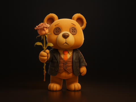 Valentine Teddy Bear with Rose Romantic 3D Printed Figurine Gift for Saint Valentine Decor 3D Printing