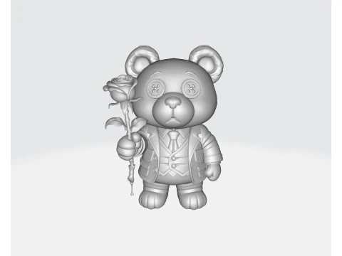 Valentine Teddy Bear with Rose Romantic 3D Printed Figurine Gift for Saint Valentine Decor 3D Print Model