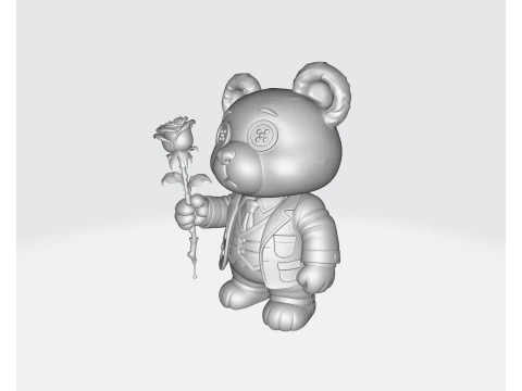 Valentine Teddy Bear with Rose Romantic 3D Printed Figurine Gift for Saint Valentine Decor 3D Print Model