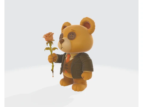 Valentine Teddy Bear with Rose Romantic 3D Printed Figurine Gift for Saint Valentine Decor 3D Print Model