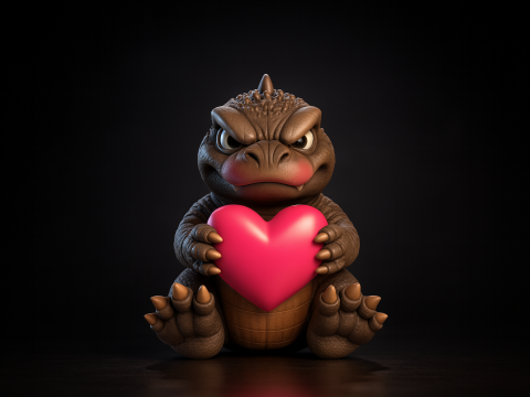 Valentine Monster Holding Heart Adorable Desk Decor Romantic Gift for Him Her Valentines Day Ho 3D Printing