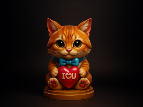 Cute Valentine Cat Figurine Adorable 3D Printed Love Cat Holding Heart Romantic Gift for Valentin 3D Printing