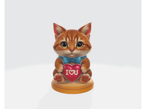 Figurine de chat mignonne de saint-valentin, Adorable chat d'amour imprim&eacute; en 3D tenant un c&oelig;ur, cadeau romantique pour Valentin Modèles 3D en vedette
