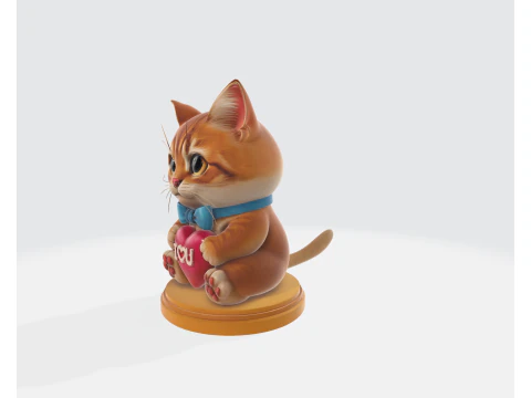 Figurine de chat mignonne de saint-valentin, Adorable chat d'amour imprim&eacute; en 3D tenant un c&oelig;ur, cadeau romantique pour Valentin Modèles 3D en vedette