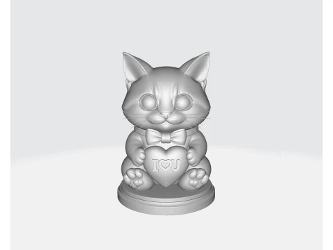 Figurine de chat mignonne de saint-valentin, Adorable chat d'amour imprim&eacute; en 3D tenant un c&oelig;ur, cadeau romantique pour Valentin Modèles 3D en vedette