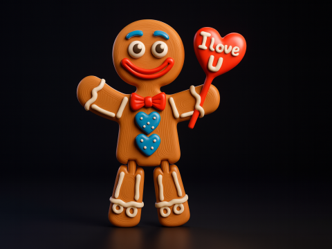 Valentine Gingerbread Man 3D Print Cute Love Heart Figurine Gift Romantic Valentines Day Decor 3D Printing