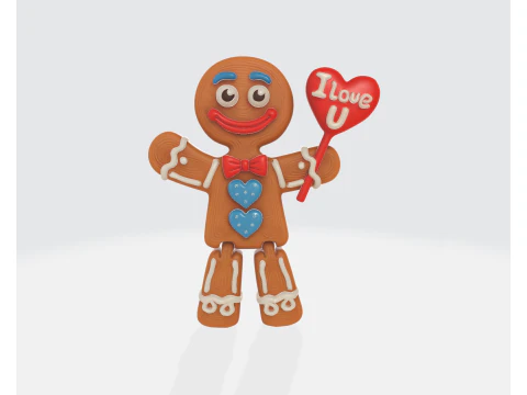 Valentine Gingerbread Man 3D Print Cute Love Heart Beeldje Cadeau Romantisch Valentijnsdag Decor 3D printmodel